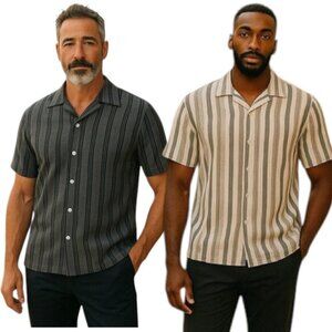 No Boundaries 2 Striped Shirts Textured Fabric Short Sleeve Men's Shirts